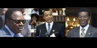 De izquierda a derecha, Omar Bongo Ondimba, Denis Sassou Nguesso y Teodoro Obiang Nguema.Foto: AFP