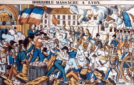 <font size="2">نقاشی دیگری از قرن نوزدهم که درگیری کارگران شهر <strong>لیون</strong> را با سربازان نشان می دهد</font>