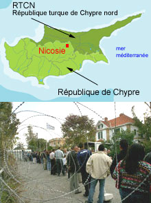 Au lendemain du «non» des Chypriotes grecs, l'île est plus divisée que jamais. 

		(Carte : RFI - Photo : AFP)