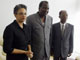 Jean-Bertrand Aristide et son épouse Milfred, en compagnie du Président de l'union africaine Alpha Oumar Konare, le 9 mars dernier à Bangui.(Photo : AFP)