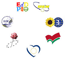 Les logos des groupes politiques de l'Union européenne. 

		(Image: Parlement européen/RFI)