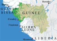 Vendredi, les députés guinéens vont discuter de la prolongation de l'état de siège. 

		(Carte : DR)