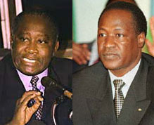 Le président ivoirien Laurent Gbagbo (à gauche) et son homologue burkinabé Blaise Compaoré.(Photo : AFP)