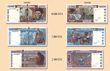 Anciens billets de francs CFA. 

		(Source: BCEAO)
