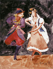 <STRONG>Danse russe au Kakochnick, 1937</STRONG><BR>Gouache sur papier, 32 x 25 cm<BR><EM>Photo Jean-Alex Brunelle</EM 

		(Source : ADAGP 2004)
