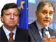 Jose Manuel Durao Barroso (à g.), président de la Commission européenne et Rocco Buttiglione, l'un de ses commissaires. 

		(Photo: AFP)