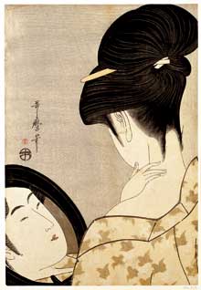 Kitagawa Utamaro<BR><I>Femme se poudrant le cou<BR></I>1795-1796<BR>36,9 x 25,4&nbsp;cm<BR><I>Nishiki-e<BR></I>Musée national des Arts asiatiques<BR>Guimet, Paris 

		