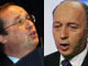 François Hollande plaide pour le "oui" contre Laurent Fabius partisan du "non". 

		(Photos: AFP)