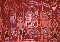 Saput - détail Taffetas ikaté, broché et lancé, soie et fil d’or Début du XXe s.
Indonésie, Bali.
 

		(Photo : Musée national des Arts asiatiques-Guimet - RMN)