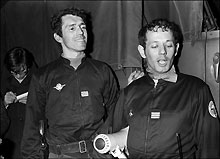 Les deux principaux protagonistes du procès des écoutes de l'Elysée, Christian Prouteau (à g.) et son adjoint, le capitaine Paul Barril, à Ajaccio en janvier 1980. 

		(Photo: AFP)
