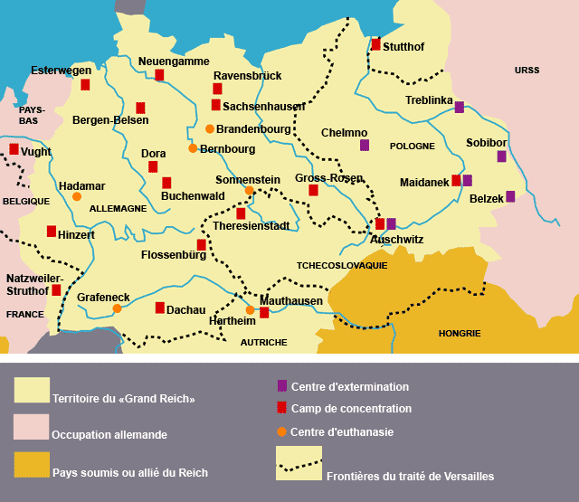 Carte des camps de concentration et d'extermination nazis. (Cartographie: Marc Verney/ RFI)