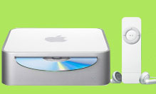 Les deux nouveaux produits Apple : le Mac mini et l'iPod shuffle (Photo : www.applestore.fr)