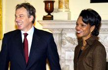 La secrétaire d'Etat américaine Condoleezza Rice a entamé vendredi matin ses entretiens avec le Premier ministre britannique Tony Blair.(Photo : AFP)