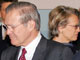 La ministre de la Défense Michèle Alliot-Marie (à droite) et son homologue américain Donald Rumsfeld ont confronté à Nice leurs visions du fonctionnement de l'Otan.  ( Photo : AFP )