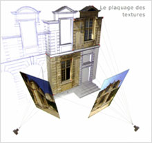 A l'occasion des journées du Patrimoine 2004, dans le jardin de l'Hôtel de Sully, l'Unité MAP a présenté sur ordinateur les différentes étapes du processus allant de la numérisation <EM>in situ</EM> par scanner 3D et la prise de vue aérienne, jusqu'à la maquette numérique visitable en temps réel.(Copyright : <A href="http://www.map.archi.fr" target=_BLANK>http://www.map.archi.fr</A>)