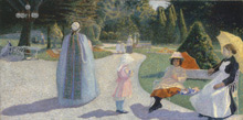 Georges Morren : <EM>A l'Harmonie</EM>, dit aussi <EM>Jardin public</EM>, 1981, huile sur toile (40 x 88 cm) Collection Mrs Arthur G. Altschul(Photo : ADAGP, Paris 2005)