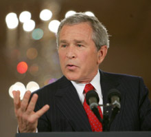 Le président Bush, lors de sa conférence du 28 avril 2005.(Photo : AFP)