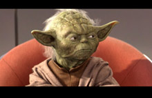 Le personnage de Maître Yoda prise sur le tournage du film <EM>La revanche des Sith</EM>.Le véritable événement du festival de Cannes sera la projection, en avant-première mondiale, de la Guerre des étoiles III (<EM>Revenge of the Sith</EM>), dernier volet de la trilogie culte de George Lucas.(Photo : AFP)