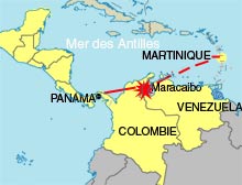 Le MD-80 au départ de Panama et se rendant à la Martinique s'est écrasé à Maracaibo au Venezuela.(Carte : RFI)