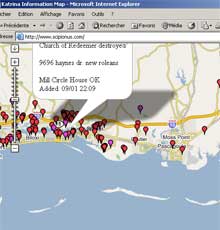 Carte d'information interactive sur les dommages causés par l'ouragan Katrina.DR