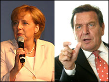 Angela Merkel et Gerhard Schröder. Les deux grands partis CDU et SPD se sont résolus à gouverner ensemble. (Photos: www.cdu.de ; www.spd.de)
