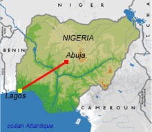 Le Boeing 737 Bellview Airlines s'est écrasé entre Lagos et la capitale Abuja.(Cartographie: SB/RFI)