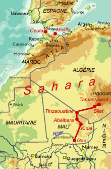 L’une des pistes d’entrée sur le territoire algérien passe par l’ouest de la frontière. Direction Silet aux portes de Tamanrasset.(Cartographie: SB/RFI)