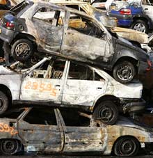 Les carcasses de voitures brûlées à Stasbourg.Photo : AFP