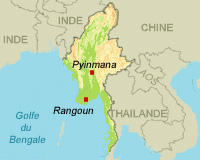 La capitale Rangoun a été transférée au centre du pays, près de Pyinmana.(Carte : RFI)