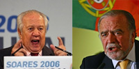 Les deux candidats des socialistes : Mario Soares (gauche), premier président civil du pays, et Manuel Alegre, le vice-président de l’Assemblée.(Photos : AFP)