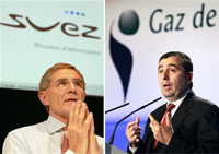 A gauche, le PDG de Suez, Gérard Mestrallet et Jean-François Cirelli, son homologue de GDF, à droite. (Photos: AFP)