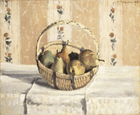 <em>Nature morte : pommes et poires dans un panier rond</em>, Camille Pissarro 1872.(Source : RMN)