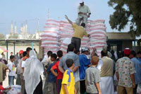 Le centre de distribution de nourriture de l'UNRWA, à Gaza, où normalement sont livrés des sacs de farine.(Photo : un.org.unrwa)