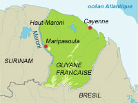Les Amérindiens du haut Maroni sont, de loin, les Guyanais les plus contaminés.(Carte : Bourgoing/RFI)