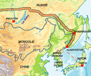 Le futur oléoduc vers le Japon évite pour le moment la Chine.(Carte : S Bourgoing/RFI)