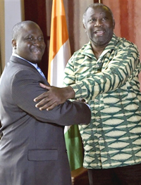 Guillaume Soro a rencontré Laurent Gbagbo peu après son arrivée à Abidjan, où il n'était pas revenu depuis octobre 2004.(Photo : AFP)