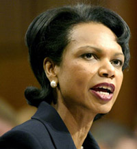 La secrétaire d'Etat américaine, Condoleezza Rice : «<em>Le droit à l'autodéfense ne nécessite pas une résolution du Conseil de sécurité</em>».(Photo : AFP)