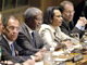 Les représentants du Quartette, (de gauche à droite) Javier Solana, Sergeï Lavrov, Condoleezza Rice et Kofi Annan lors de la conférence de presse, du 9 mai 2006. 

		(Photo : AFP)