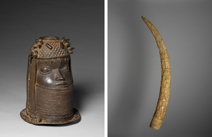 Afrique : Tête en laiton et défense sculptée (Dahomey ,Ifé, XVIIIe siècle) &#13;&#10;&#13;&#10;&#9;&#9;© Musée du quai Branly