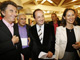 (De gauche à droite) Jack Lang, Dominique Strauss-Kahn, François Hollande et Ségolène Royal. Les socialistes ont réussi leur synthèse sur le projet du parti pour l’élection présidentielle de 2007. 

		(Photo : AFP)