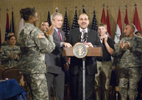 Lors de leur conférence de presse commune, Nouri al-Maliki s'est montré presque plus optimiste que George W. Bush. 

		(Photo : AFP)