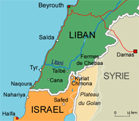 Le cabinet de sécurité israélien se prononce en faveur d'une extension des opérations militaires au Liban. L'armée israélienne pourrait occuper le sud du Liban jusqu'au fleuve Litani. 

		(Carte : H.Maurel/RFI)