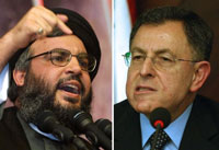 Le leader du Hezbollah, Hassan Nasrallah (à g.) et le Premier ministre libanais, Fouad Siniora.(Photo: AFP)