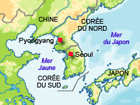 La péninsule coréenne. &#13;&#10;&#13;&#10;&#9;&#9;(Carte: S Bourgoing/RFI)