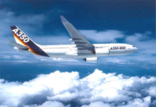L'image de synthèse de l'avion long-courrier A-350 d'Airbus. 

		(Photo : AFP)