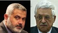 Les relations entre Ismaïl Haniyeh (à gauche) et Mahmoud Abbas sont délétères depuis que le président palestinien a annoncé son intention de tenir des élections anticipées. 

		(Photo : AFP / Montage : RFI)