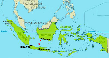 Le navire Senopati Nusantara («Commandant de l'archipel»), assurait la liaison entre Kumai (Kalimantan, partie indonésienne de Bornéo) et Semarang (centre de Java). &#13;&#10;&#13;&#10;&#9;&#9;(Carte : RFI)