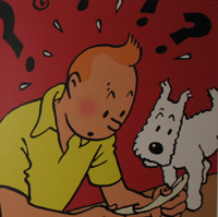 Tintin et Milou à l'exposition du Centre Beaubourg. (Photo : Elisabeth Bouvet/ RFI)