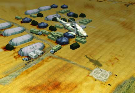 Un hélicoptère dans la mission du jeu Food Force. ;&#9;<a href="http://www.food-force.com/" target="_blank">Food-force.com</a>