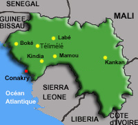Plusieurs villes de Guinée ont été touchées par la grève générale. 

		(Carte : DK/RFI)